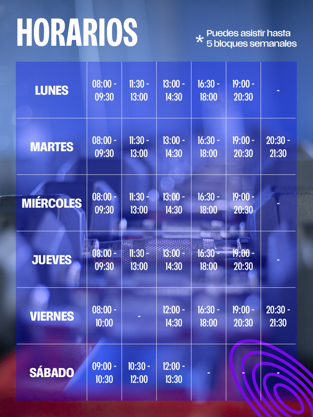 Horarios del Gimnasio